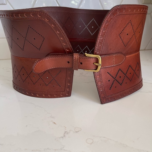 Banana Republic Brown Leather Corset  Belt with Gold Buckle - Picture 5 of 14